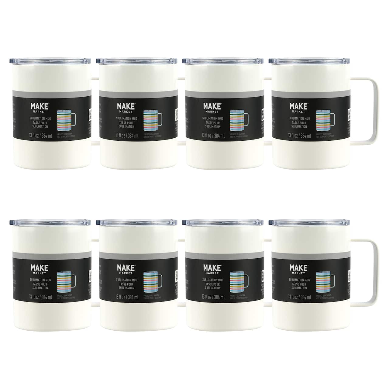 8 Pack: 13oz. White Stainless Steel Sublimation Mug with Lid by Make Market®